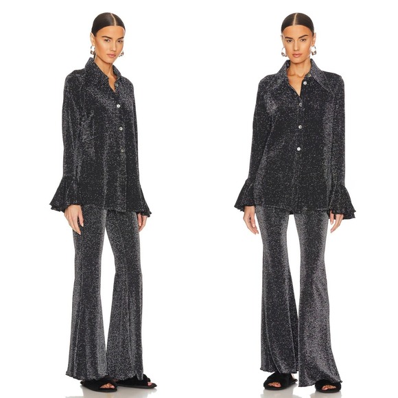 Sleeper Lounge Suit Womens S Black Silver Metallic Holiday Party Festive NWT